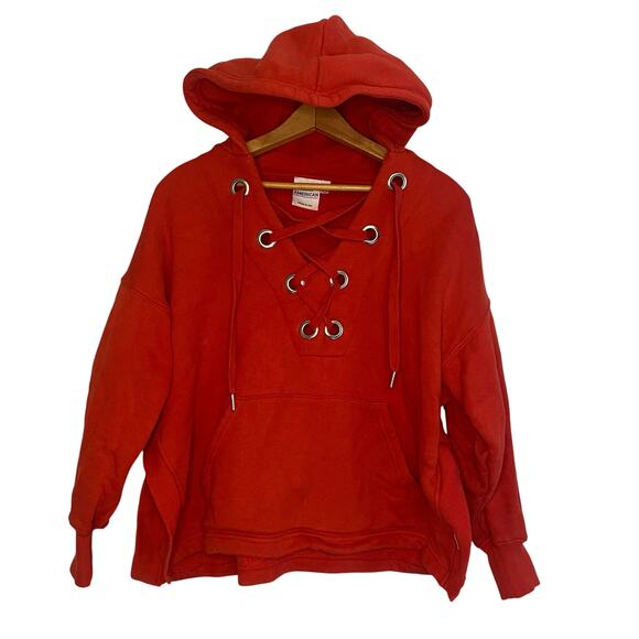 Good American Womens Red Boxy Oversized Hooded Sweatshirt Size Medium Large - Picture 1 of 16